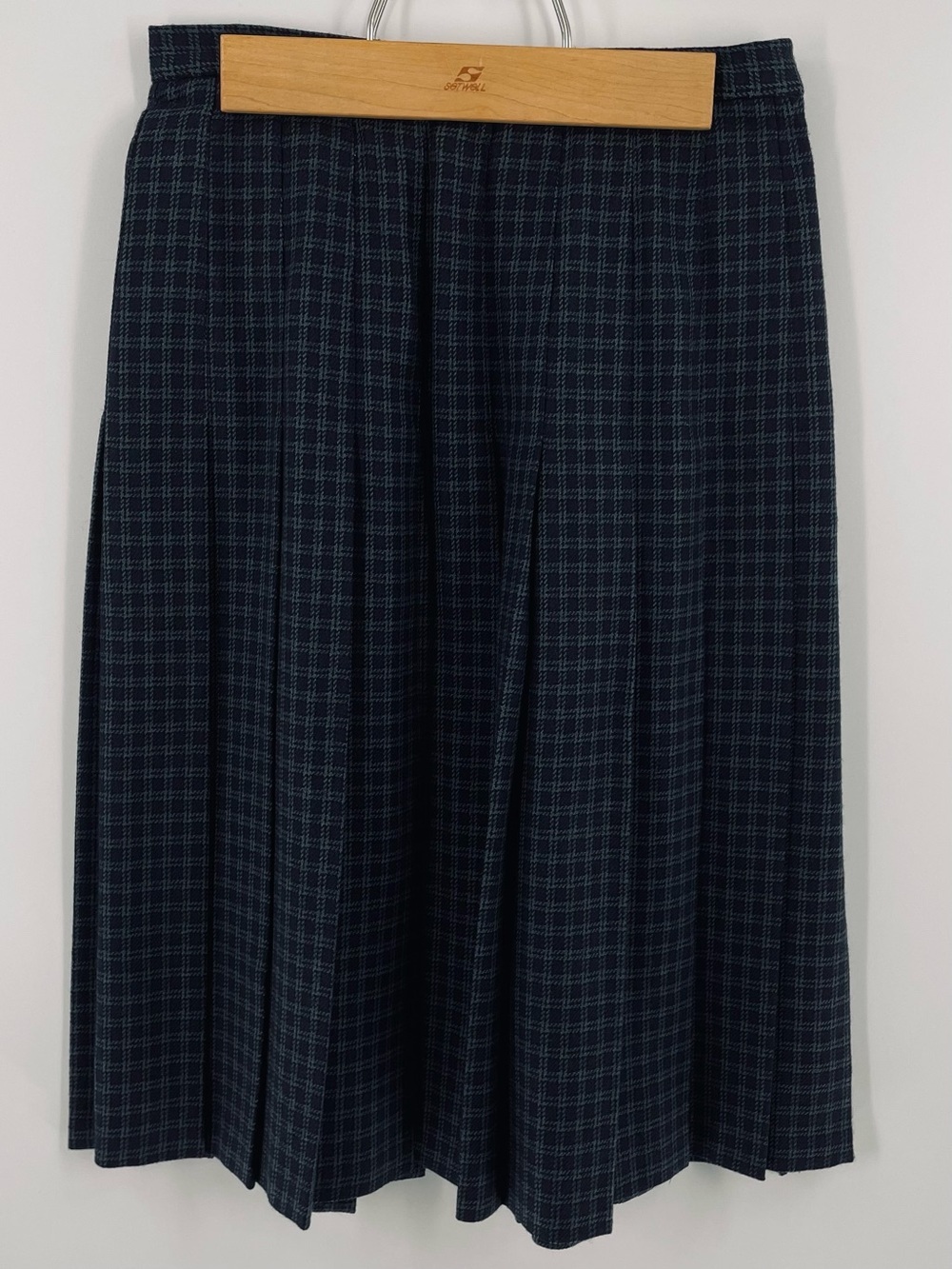 J Crew ‘88-‘93 Vintage Wool Plaid Pleated Skirt Navy Dark Academia Made in USA